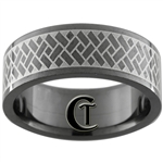 8mm Black Pipe Stainless Steel Lasered Design Ring - Sizes 9, 10