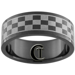 8mm Black Pipe Stainless Steel Checkered NASCAR Design Ring - Limited Sizes