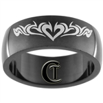 8mm Black Dome Stainless Steel Heart Design Ring - Size 10