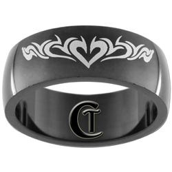 8mm Black Dome Stainless Steel Heart Design Ring - Size 10