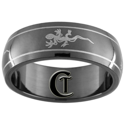 7mm Black Dome Stainless Steel Gecko Design Ring - Size 7 1/2