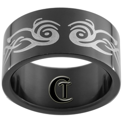 10mm Black Pipe Stainless Steel Lasered Design Ring - Size 7 1/2