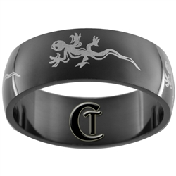 8mm Black Dome Stainless Steel Gecko Design Ring - Sizes 10, 11
