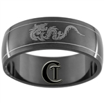 8mm Black Dome Stainless Steel Dragon Design Ring - Size 12