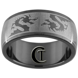 8mm Black Dome Stainless Steel Dragon Design Ring - Sizes 7 1/2, 12