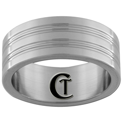 8mm Pipe 4-Grooved Stainless Steel Satin Finished Ring - Limited Sizes