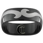 8mm Black Dome Stainless Steel Wave Design Ring - Limited Sizes