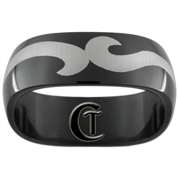 8mm Black Dome Stainless Steel Wave Design Ring - Limited Sizes