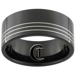 9mm Black Pipe Stainless Steel 3-Laser Lines Design Ring - Limited Sizes