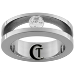 7mm Pipe w/ CZ Stainless Steel Wedding Ring - Limited Sizes