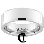 8mm Beveled White Tungsten Carbide Polished Ring