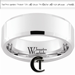 8mm Beveled White Tungsten Carbide Polished Ring Custom Engraving