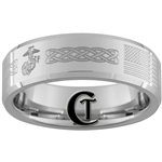 8mm Beveled White Tungsten Carbide Marines American Flag Masonic Claddagh Design Ring.