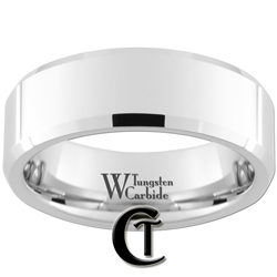 8mm Beveled White Tungsten Carbide Polished Ring