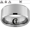 10mm Beveled White Tungsten Carbide Masonic Design Ring