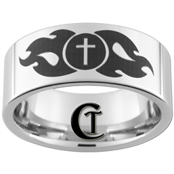10mm Pipe White Tungsten Carbide Polished Religious Cross Ring