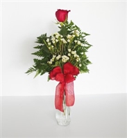 A single rose vase with coordinating bow.