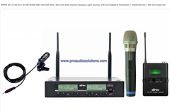 MIPRO ACT-312B-ACT-30-H&T-BAND 5ND (566-590 mHz), Half-rack dual channel frequency agile receiver with one bodypack transmitter, 1 Hand Held mic,1 MU-53LX lapel mic