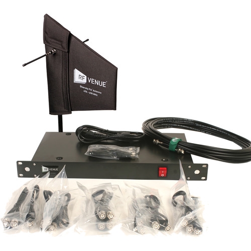 RF Venue 4-Channel Antenna Distributor with Cloth-Covered Diversity Fin Antenna and Cables Bundle