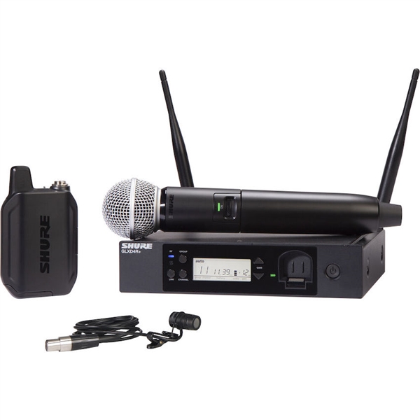 Shure GLXD124R+ Dual-Band Wireless Combo Rack System (Z3: 2.4, 5.8 GHz)Bodypack and Vocal Combo System with WL185 and SM58