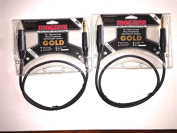 Mogami GOLD-TRSXLRF-03, PAIR Patch Cable, 1/4 TRS to XLRF, 3 Ft.