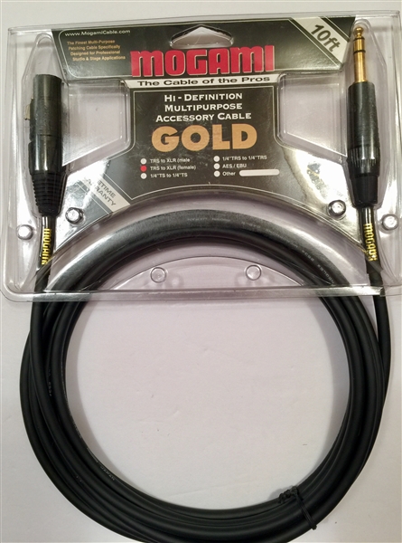 Mogami GOLD-TRSXLRF-10, Patch Cable, 1/4 TRS to XLRF, 10 Ft.