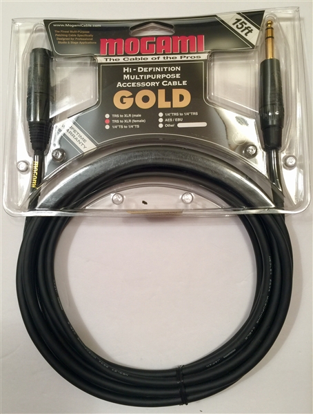 Mogami GOLD-TRSXLRF-15, Patch Cable, 1/4 TRS to XLRF, 15 Ft.