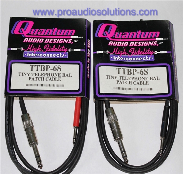 Quantum Audio TTBP-6S Pair  TT male to 1/4 inch TRS male Cable 6 Ft.