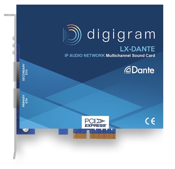 Digigram LX-DANTE PCIe 4x card with 2 ethernet ports for 128 in / 128 out on Dante/AES67 network for Windows and Linux