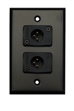 Whirlwind WP1B/2MW, Single Gang Wall Plate w/ 2 - XLR Male Connectors Black, Aluminum