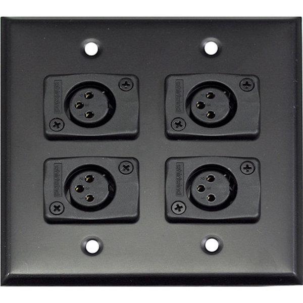 Whirlwind WP2B/4FW, 2 Gang 4 XLR FeMale wall plate, BLACK Aluminum