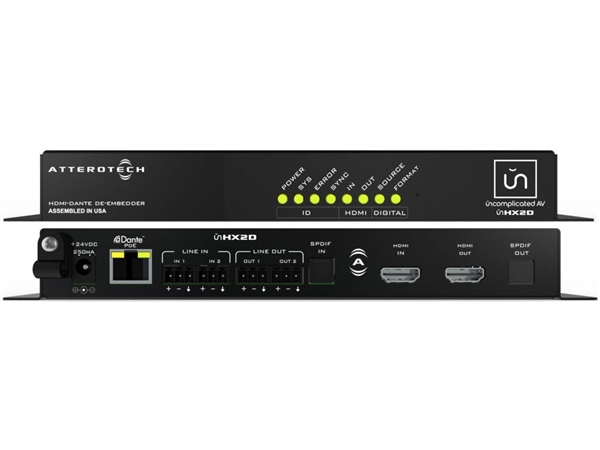 Attero Tech unHX2D - UDP 3rd Party compatible, Dante-Enabled HDMI Audio De-Embedder/Embedder
