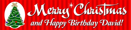 Merry Christmas and Happy Birthday Banner with Christmas Tree