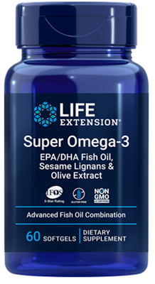 Super Omega-3 EPA/DHA Fish Oil, Sesame Lignans & Olive Extract (60 softgels)