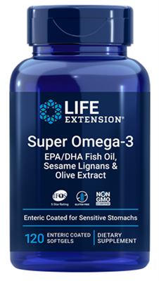 Super Omega-3 EPA/DHA Fish Oil, Sesame Lignans & Olive Extract (Enteric Coated) (120 enteric-coated softgels)