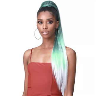 Glamourtress, wigs, weaves, braids, half wigs, full cap, hair, lace front, hair extension, nicki minaj style, Brazilian hair, crochet, hairdo, wig tape, remy hair, Lace Front Wigs, Bobbi Boss Human Hair Blend Tress Up Ponytail - MOD011 YAKY STRAIGHT 32