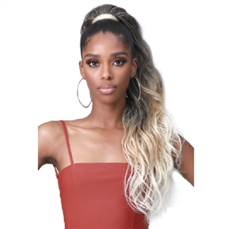 Glamourtress, wigs, weaves, braids, half wigs, full cap, hair, lace front, hair extension, nicki minaj style, Brazilian hair, crochet, hairdo, wig tape, remy hair, Lace Front Wigs, Bobbi Boss Human Hair Blend Tress Up Ponytail - MOD024 LOOSE WAVE 28