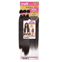 Glamourtress, wigs, weaves, braids, half wigs, full cap, hair, lace front, hair extension, nicki minaj style, Brazilian hair, Janet Collection Melt 100% Natural Virgin Human Hair - NATURAL STRAIGHT 3PCS ( 12",14",16" ) + 4x5 HD FREE PART