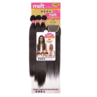 Glamourtress, wigs, weaves, braids, half wigs, full cap, hair, lace front, hair extension, nicki minaj style, Brazilian hair, Janet Collection Melt 100% Natural Virgin Human Hair - NATURAL STRAIGHT 3PCS ( 18",20",22" ) + 4x5 HD FREE PART