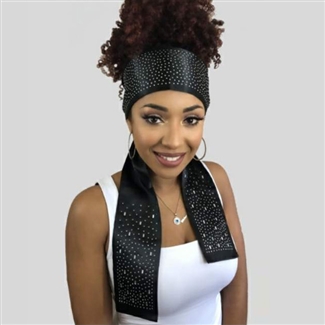 Glamourtress, wigs, weaves, braids, half wigs, full cap, hair, lace front, hair extension, nicki minaj style, Brazilian hair, crochet, hairdo, wig tape, remy hair, Lace Front Wigs, Remy Hair, Human Hair, Monique Trendy Edgy Scarf - Rhinestone Design