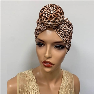 Velvet Turban for Women Pre-Tied Bonnet Beanie Cap - Leopard Print