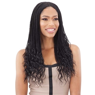 Glamourtress, wigs, weaves, braids, half wigs, full cap, hair, lace front, hair extension, nicki minaj style, Brazilian hair, crochet, hairdo, wig tape, remy hair, Lace Front Wigs, Model Model Synthetic Lace Front Wig - WAVY END MINI BOX BRAIDS 24"