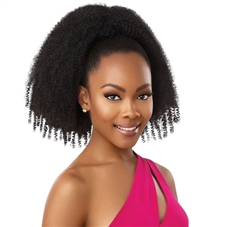 Glamourtress, wigs, weaves, braids, half wigs, full cap, hair, lace front, hair extension, nicki minaj style, Brazilian hair, crochet, hairdo, wig tape, remy hair, Lace Front Wigs, Remy Hair, Outre Synthetic Wrap Pony Pretty Quick Ponytail - SPRINGY AFRO