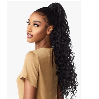 Glamourtress, wigs, weaves, braids, half wigs, full cap, hair, lace front, hair extension, nicki minaj style, Brazilian hair, crochet, hairdo, wig tape, remy hair, Lace Front Wigs, Sensationnel Synthetic Ponytail Instant Pony Wrap - BRAIDED LOOSE DEEP 26