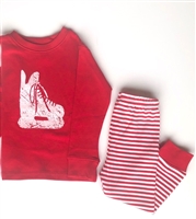 Pajama Set - Red with Striped Pants