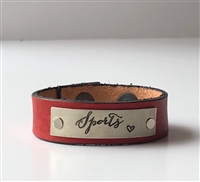 Sports -- Adjustable Leather Snap cuff with Engraved Metal Plate