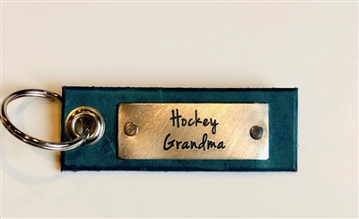 Hockey Grandma -- Leather Tag Keychain TEAL ONLY