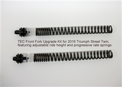 TEC Front Fork Upgrade Kit for Triumph Street Twin, featuring adjustable ride height and progressive rate springs