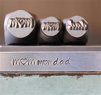 Brand New Supply Guy Design -3mm Tall Dad Word and 2mm & 3mm Mom with Heart Metal Design 3 Stamp Set - SGCH-579580581