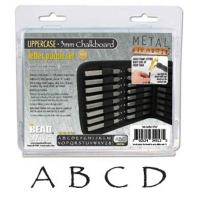 Beadsmith 3mm Chalkboard - Papyrus Font Uppercase Metal Letter Alphabet Stamp Set - SGLPS67